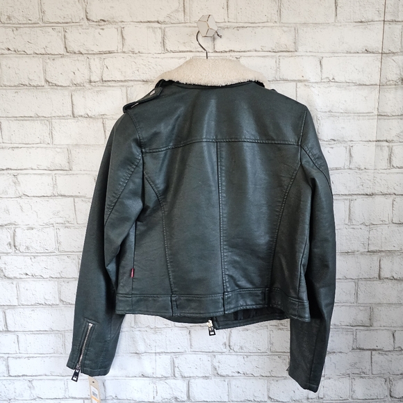 LEVI'S Green Faux-Leather Moto Jacket, S - Picture 2 of 8